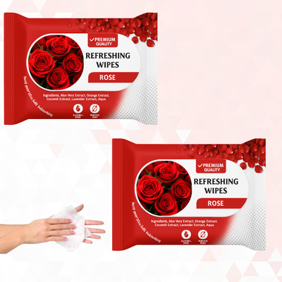 ShakalyaVeda Rose Fragrance Facial Wet Wipes Ultra Soft Travel Friendly 2 x 25 for All Skin(50 Tissues)