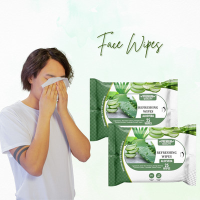 skinic Aloe Vera Fresh Wet Wipes – Non-Sticky & Soft | Pack of 2 (50 Each)(50 Tissues)