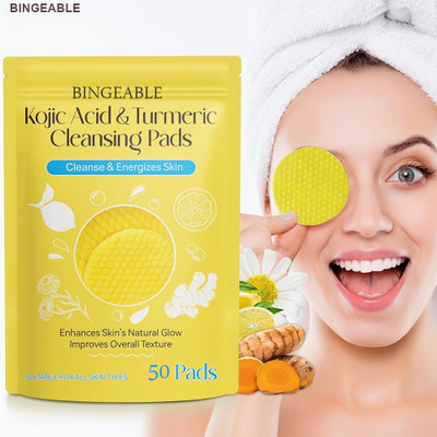 Bingeable Kojic Acid Face Cleansing Pads for Brighter & Smoother Skin - 50 Pcs(50 Tissues)