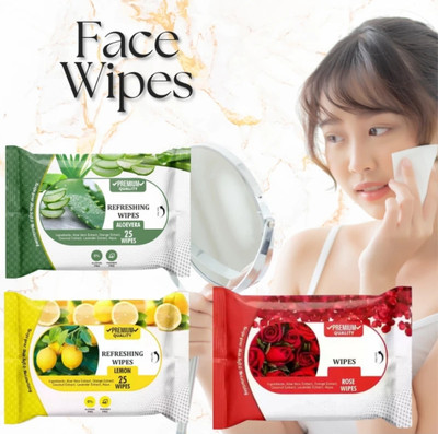 Deeparth Rose Lemon Aloe Vera Face Wipes - Natural Fresh Pack - Pack of 3(50 Tissues)