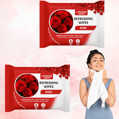ShakalyaVeda Refreshing Rose Wet Wipes for Face & Body |Makeup Remover, Paraben-Free(50 Tissues)
