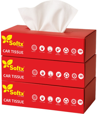 softx Red Facial Tissue 2 Ply 80 Pulls Each Box For Home/Office/Car(3 Tissues)