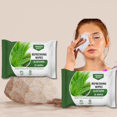 ShakalyaVeda AloeVera Face Wipes for Sensitive Skin | Alcohol-Free |Soothing & Cooling Wipes(50 Tissues)