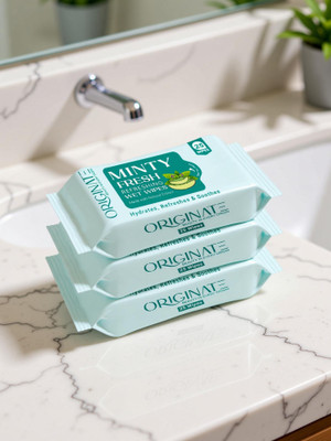 ORIGINATE Minty Fresh Refreshing? Wet Wipes for Easy Makeup, Excess Oil Removal-Pack of 3(75 Tissues)