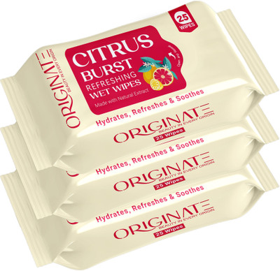 ORIGINATE Citrus Morning Refreshing Wet Wipes for Easy Makeup Excess Oil Removal-(75 Tissues)
