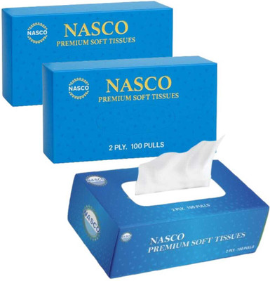 Nasco “Premium Soft Facial Tissues 2 Ply 100 Pulls for Home, Office & Car(3 Tissues)
