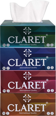 CLARET Pack of 4 Facial Tissue Boxes - 200 Pulls Each, 2-Ply Soft for Sensitive Skin(4 Tissues)