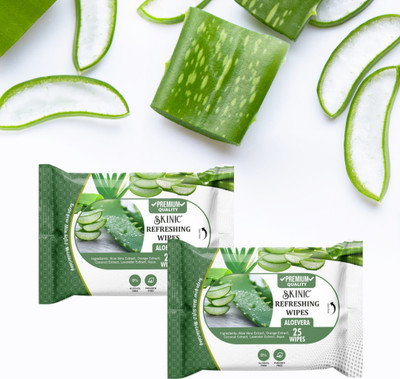 skinic Aloe Vera & Vitamin E Wipes – Nourishing & Non-Sticky | Pack of 2 (50)(50 Tissues)