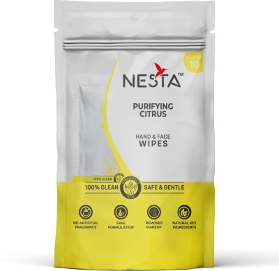 NESTA Face Wipes Daily Use on Dry Skin with Aloe Vera (6 Citrus x 10 Wipes) 60 Sachet(60 Tissues)