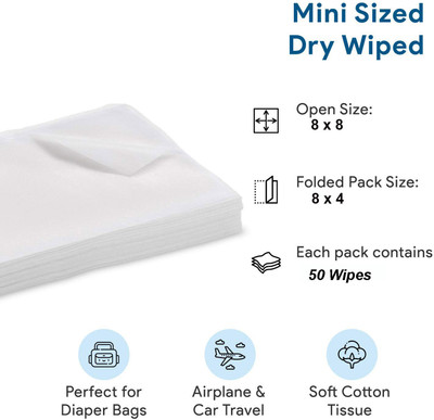 Piru Cotton Dry Wipes for Sensitive Skin Baby and Adults(100 Wipes)