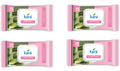 KARA Refresh Aloe Vera & Cucumber Facial Refreshing Wet Wipes 25 pulls(100 Tissues)