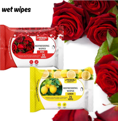 Deeparth Facial Wipes Lemon + Rose – 50 Total Wipes (2 x 25) for Face Cleaning(50 Tissues)
