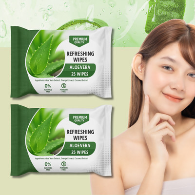 ShakalyaVeda Aloe Vera Wet Face Wipes | Instant Glow | Eco-Friendly & Biodegradable(50 Tissues)
