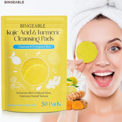 Bingeable Kojic Acid Face Cleansing Pads for Dark Circles & Dull Skin - 50 Pcs(50 Tissues)