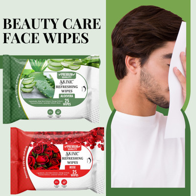 skinic Rose Aloe Vera Face Wipes – Daily Freshness Wet Tissues for All Skin Types(50 Tissues)