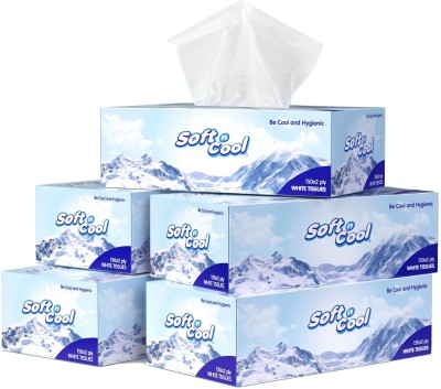 SOFT N COOL 2 Ply Facial Tissue for Home, Office, Car, Travel Essential | 150 Pulls Per Box(750 Tissues)