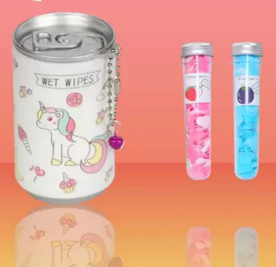 Elecsera Combo of 1 Unicorn Print Wet Wipes Mini Tin with 2 Paper Soap Bottle(3 Tissues)