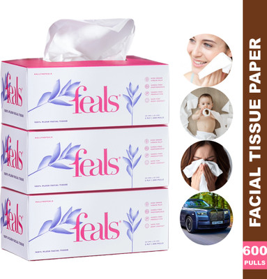 FEALS 2 Ply Facial Tissue Paper for Face (200 Pulls/box) (Pack of 3)
