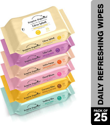 Sceptre Organics Refreshing Facial wet wipes with 6 different fragrances, Gentle & Hydrating(100 Tissues)