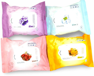 Balasundri Face Wet Wipes Daily Cleansing Face & Makeup Wipes Refreshing Wipes 4packets(100 Tissues)