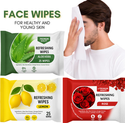 ShakalyaVeda Face Wipes for Daily Use | Biodegradable & Natural | 3-in-1 Combo Pack(75 Tissues)