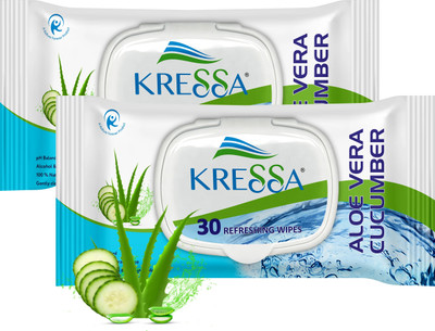 KRESSA Refreshing Face Wet Wipes Pack of 2 (Aloevera Cucumber)(60 Tissues)