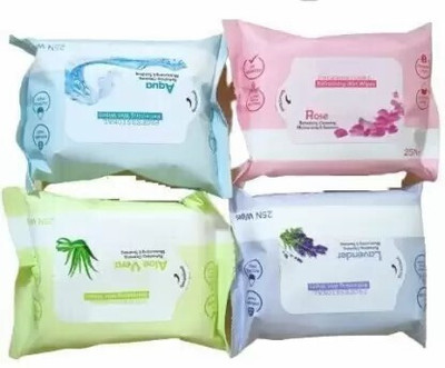Elecsera Refreshing Wet Wipes With 4 Different Fragrance, Facial Wet Wipes(25 Tissues)