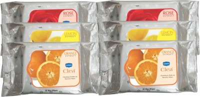 GINNI 2 (Rose,Lemon,Orange) Refreshing & Cleansing Facial Wipes (pack of 6) (30 wipes in each pack)(6 Tissues)