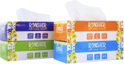 RONSHER 2-ply Soft Facial tissue paper| 100 pulls |Pack of 4(800 Tissues)