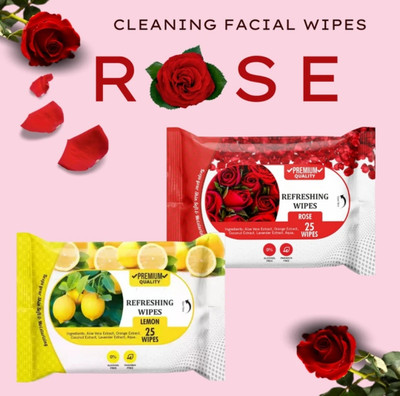Deeparth Facial Wipes Combo – Lemon & Rose Fragrance, 50 Wipes Total, Soft & Gentle(50 Tissues)