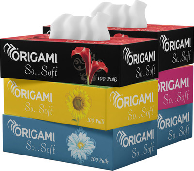 Origami 2 Ply Facial Tissues Pack of 6 - 100 Pulls Per Box(600 Tissues)