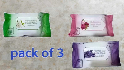 Elecsera Refreshing Wet Wipes With 3 Different Fragrance, Facial Wet Wipes(25 Tissues)