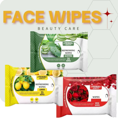 Deeparth Premium Rose Lemon Aloe Vera Face Wipes 25 Sheets Each(75 Tissues)