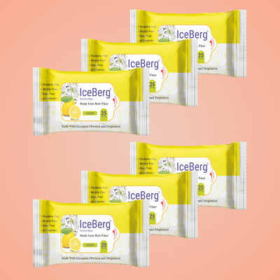 ICEBERG premium wipes Cleansing Face Wipes 25 Pcs/Pack (Pack Of 6 ) 150 Wipes Lemon Fragrances(150 Tissues)