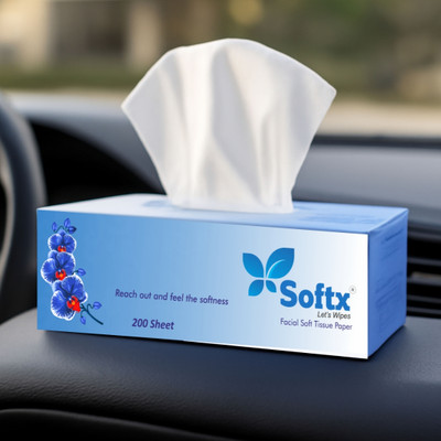 softx Blue Facial Tissue 2 Ply (100 Pulls Each Box) For Home/Office/Car.