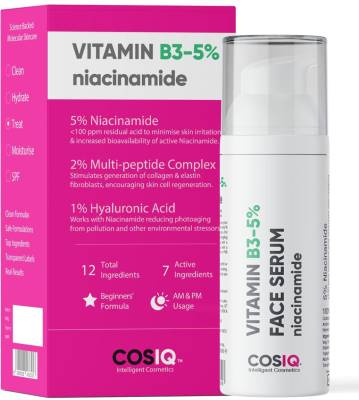 Cos-IQ Niacinamide Vitamin B3-5% High Dose Face Serum 30ml | With 1% Multi-Peptide Complex and 2% HA for Acne Marks, Blemishes, Spot Correction