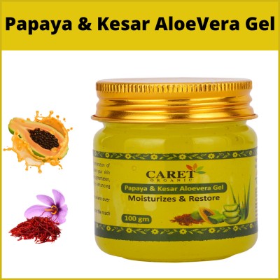 Caret Organic Aloe Vera Gel Kesar & Papaya |Cleans Skin Pores | Natural(100 g)