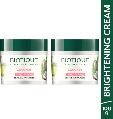 BIOTIQUE Coconut Brightening Instant Glow Cream| Lightweight face cream| All Skin Types(100 g)