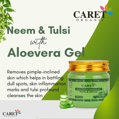 Caret Organic Aloevera Neem & Tulsi Gel | Moisturization & Nourishment-Vegan(100 g)