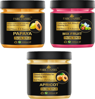 PARK DANIEL Papaya, Mix Fruit & Apricot Cream Scrub Combo of 3 Jars of 100 ml(300 ml)(300 ml)