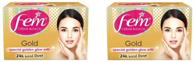 Fem Salon Professional Cr�me Bleach Gold 212gm (Pack of 2) Golden Glow 24K Gold Dust(424 g)