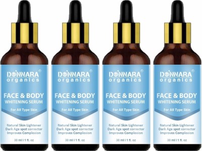 Donnara Organics Face and Body Skin Whitening Serum Uneven tone,Reduce Dark Spot Pack of 4(30 ml)(120 ml)