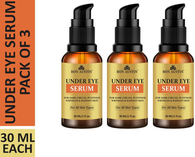 Bon Austin Skin Care Skin Brightening Under Eye Serum Enriched with Vitamin C, B3 & E with Anti Wrinkle Benefits Combo pack of 3 Bottles of 30 ml(90 ml)(90 ml)