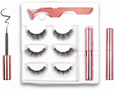 LOVELASH 3 Pairs Magnetic False Eyelash with 1 Waterproof Magnetic Eyeliner Kit, India's First 8D Faux Mink Eye lashes, Natural & Long Lasting Reusable Lashes, Free Applicator, No Glue needed (LL103B).(Pack of 3)