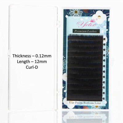 Yelix Eyelash Extensions Matte Black Lashes 12 Rows Thickness-0.12 Length-12mm Curl-D(Pack of 1)