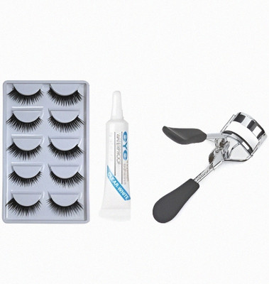 Glowsync Eyelash 5 pair FALSE EYELASH , EYELASH CURLER AND EYELASH GLUE (Pack of 3(Pack of 5)