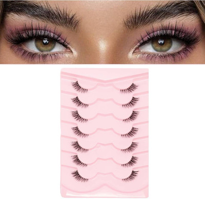 HASTHIP Seven Pairs Synthetic Fiber Fluffy Winged Cat Eye Party Eyelashes(Pack of 7)