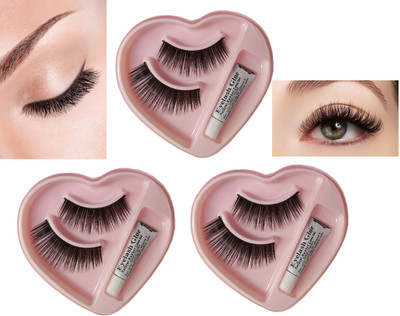 BLUEMERMAID Artificial HEART SHAPE Eyelashes With Glue(Pack of 3)