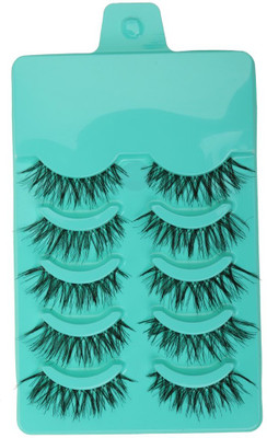maycreate Handmade Messy Cross Style Green False Eyelashes Pack of 5 Pairs for Makeup(Pack of 5)