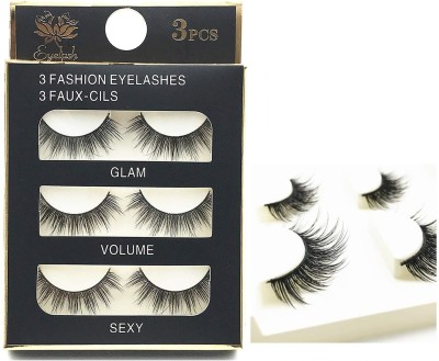 Huda Girl 3 Pairs Black Handmade Natural 3D Thick Long False Eyelashes(Pack of 3)